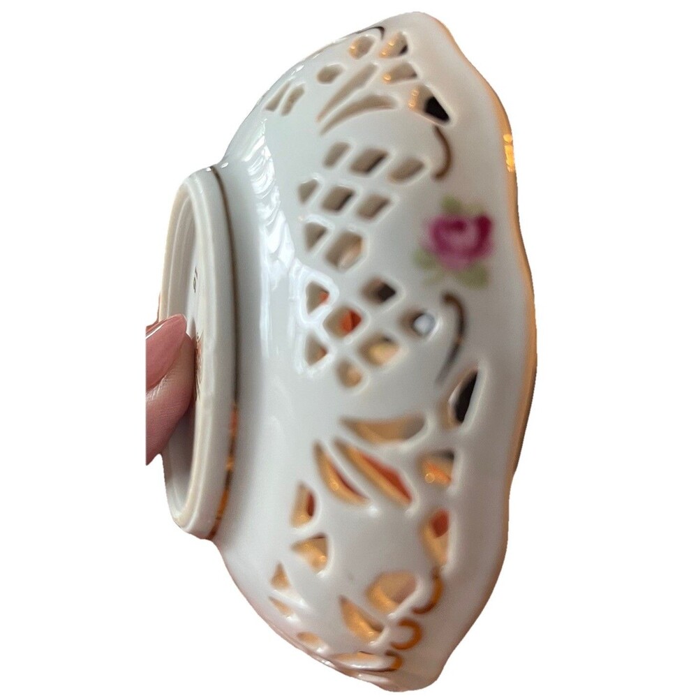 Vintage Schumann Arzberg Bavaria Reticulated Floral Trinket Bowl No Chips - Picture 2 of 8